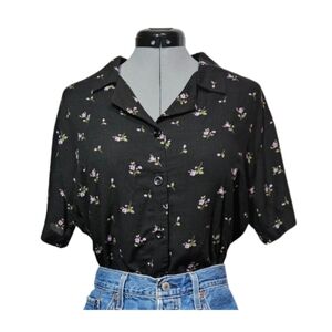 Vintage J.R. Bentley Women's SIZE XL Indie Dark Floral Button Front Shirt Black